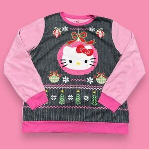 Hello Kitty Sanrio Fleece Pajama Christmas Ornament Long Sleeve Top Size L